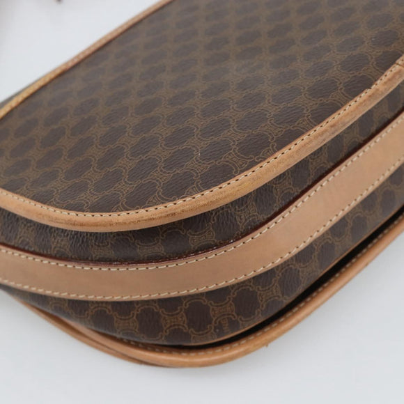 CELINE Macadam Canvas Schoudertas PVC Leer Bruin Goud Auth BA13476