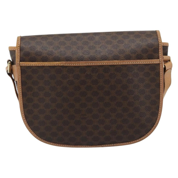 CELINE Macadam Canvas Schoudertas PVC Leer Bruin Goud Auth BA13476