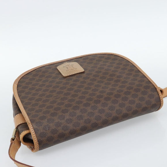 CELINE Macadam Canvas Schoudertas PVC Leer Bruin Goud Auth BA13476