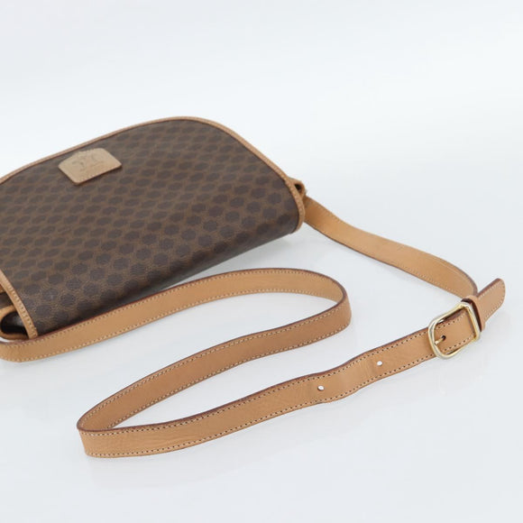 CELINE Macadam Canvas Schoudertas PVC Leer Bruin Goud Auth BA13476