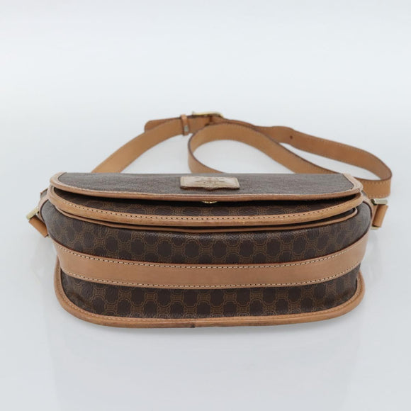 CELINE Macadam Canvas Schoudertas PVC Leer Bruin Goud Auth BA13476