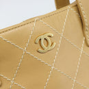 CHANEL Wild Stitch Hand Bag Leather Beige Gold CC Auth BA13478A-14