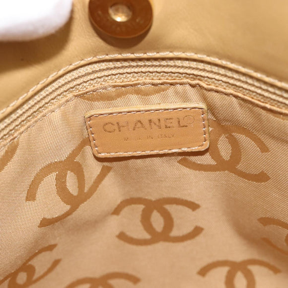 CHANEL Wild Stitch Hand Bag Leather Beige Gold CC Auth BA13478A