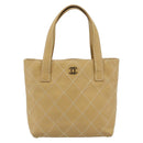 CHANEL Wild Stitch Hand Bag Leather Beige Gold CC Auth BA13478A-2