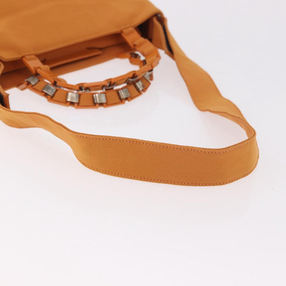 Salvatore Ferragamo Vala Hand Bag Canvas 2way Orange Silver Auth BA13480