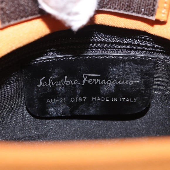 Salvatore Ferragamo Vala Hand Bag Canvas 2way Orange Silver Auth BA13480
