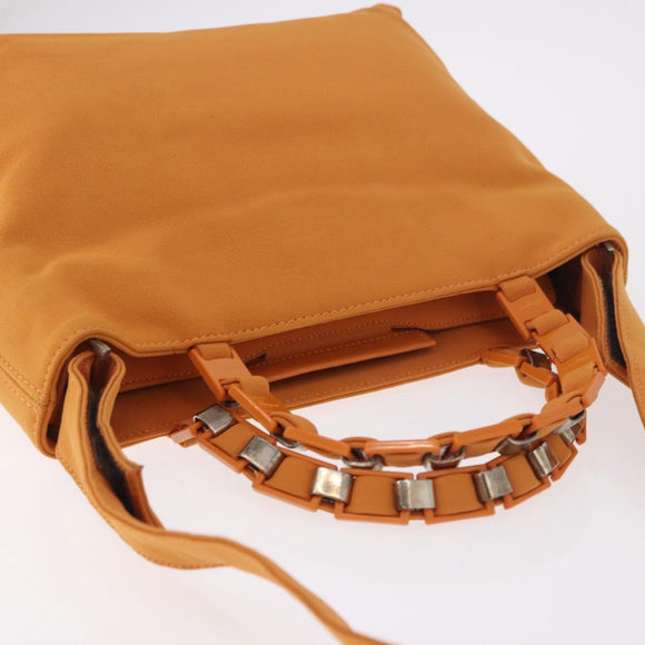 Salvatore Ferragamo Vala Hand Bag Canvas 2way Orange Silver Auth BA13480
