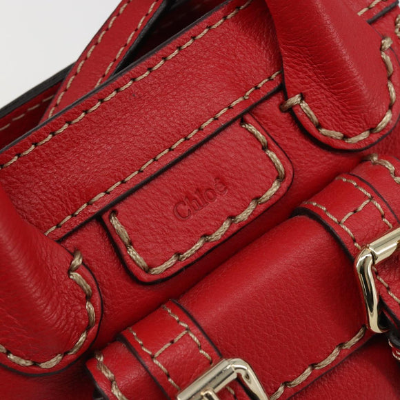 Chloe Hand Bag Leather 2way Red Gold Auth BA13481A