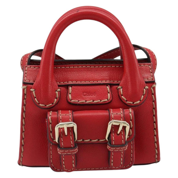 Chloe Hand Bag Leather 2way Red Gold Auth BA13481A