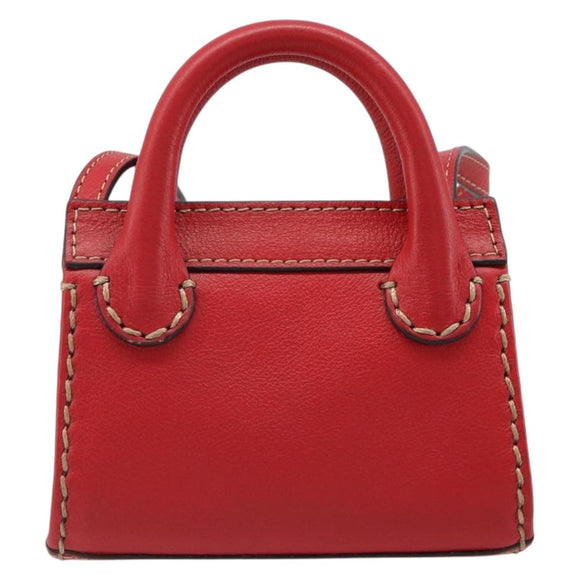 Chloe Hand Bag Leather 2way Red Gold Auth BA13481A
