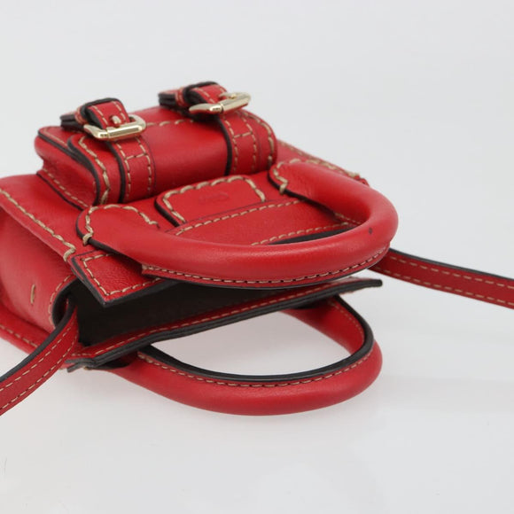 Chloe Hand Bag Leather 2way Red Gold Auth BA13481A