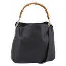 GUCCI Bamboo Hand Bag Leather 2way Black Gold 000 1448 1638 Auth BA13487-1