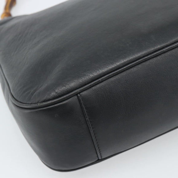 GUCCI Bamboe Handtas Leer 2way Zwart Goud 000 1448 1638 Auth BA13487