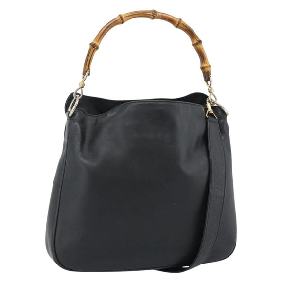 GUCCI Bamboe Handtas Leer 2way Zwart Goud 000 1448 1638 Auth BA13487