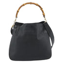 GUCCI Bamboo Hand Bag Leather 2way Black Gold 000 1448 1638 Auth BA13487-13