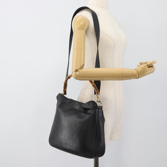 GUCCI Bamboe Handtas Leer 2way Zwart Goud 000 1448 1638 Auth BA13487