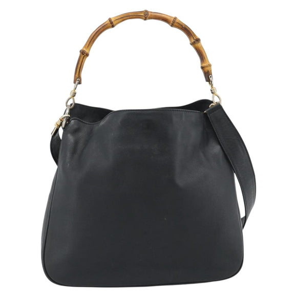 GUCCI Bamboe Handtas Leer 2way Zwart Goud 000 1448 1638 Auth BA13487