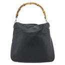 GUCCI Bamboo Hand Bag Leather 2way Black Gold 000 1448 1638 Auth BA13487-2
