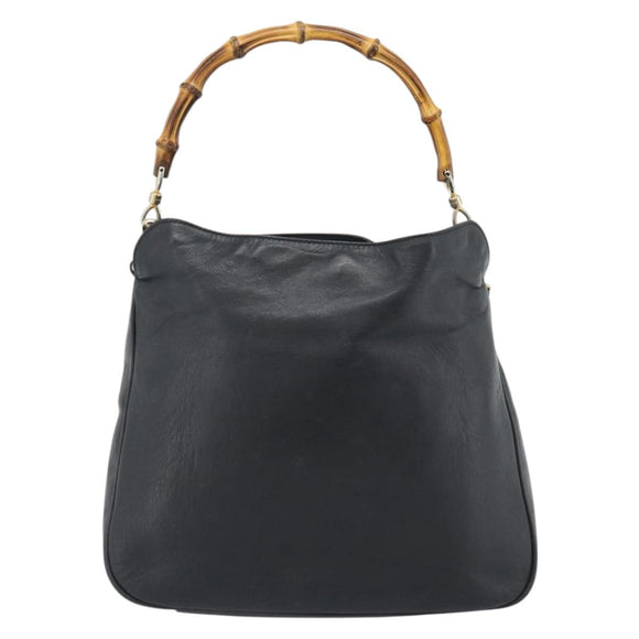 GUCCI Bamboe Handtas Leer 2way Zwart Goud 000 1448 1638 Auth BA13487
