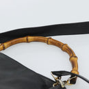 GUCCI Bamboo Hand Bag Leather 2way Black Gold 000 1448 1638 Auth BA13487-8