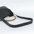 GUCCI Bamboo Hand Bag Leather 2way Black Gold 000 1448 1638 Auth BA13487-9