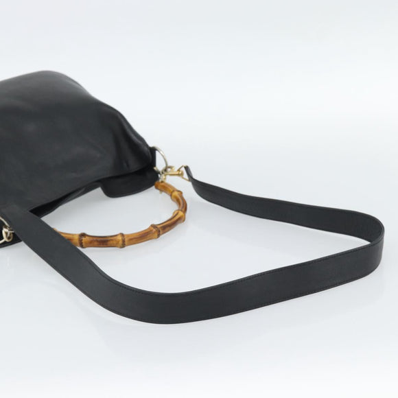 GUCCI Bamboe Handtas Leer 2way Zwart Goud 000 1448 1638 Auth BA13487