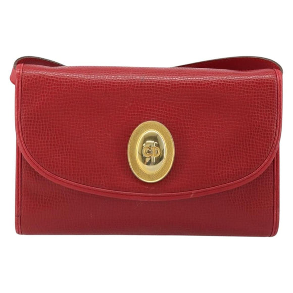 Christian Dior Shoulder Bag Leather Red Gold Auth BA13488