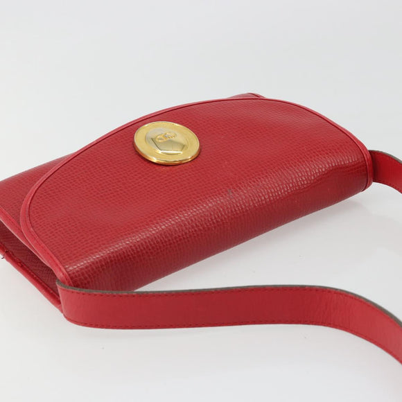 Christian Dior Shoulder Bag Leather Red Gold Auth BA13488