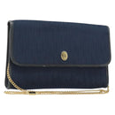 Christian Dior Trotter Canvas Chain Shoulder Bag Navy Gold Auth BA13497A-1