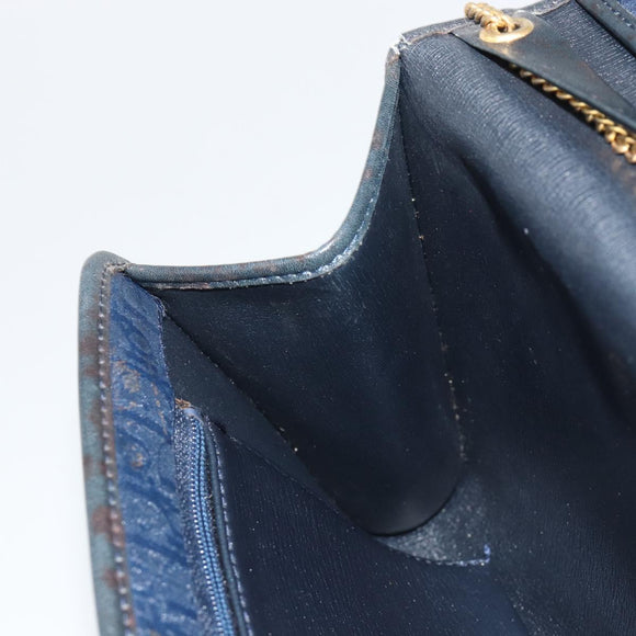 Christian Dior Trotter Canvas Chain Shoulder Bag Navy Gold Auth BA13497A