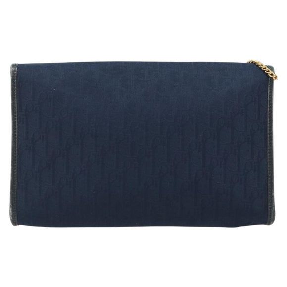 Christian Dior Trotter Canvas Chain Shoulder Bag Navy Gold Auth BA13497A