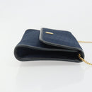 Christian Dior Trotter Canvas Chain Shoulder Bag Navy Gold Auth BA13497A-3