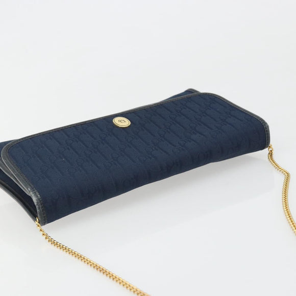 Christian Dior Trotter Canvas Chain Shoulder Bag Navy Gold Auth BA13497A