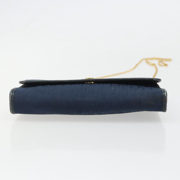 Christian Dior Trotter Canvas Chain Shoulder Bag Navy Gold Auth BA13497A