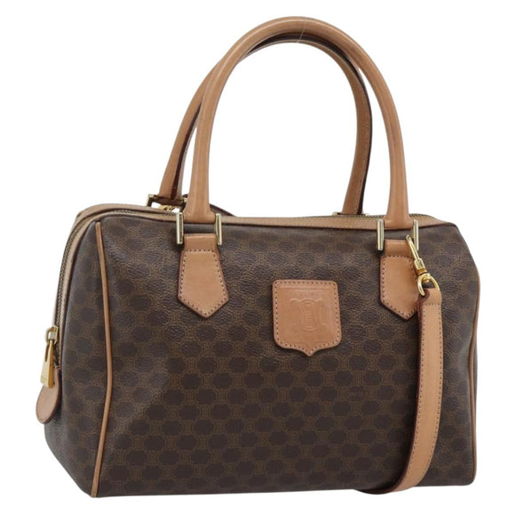 CELINE Macadam Canvas Hand Bag PVC Leather 2way Brown Gold Auth BA13498A