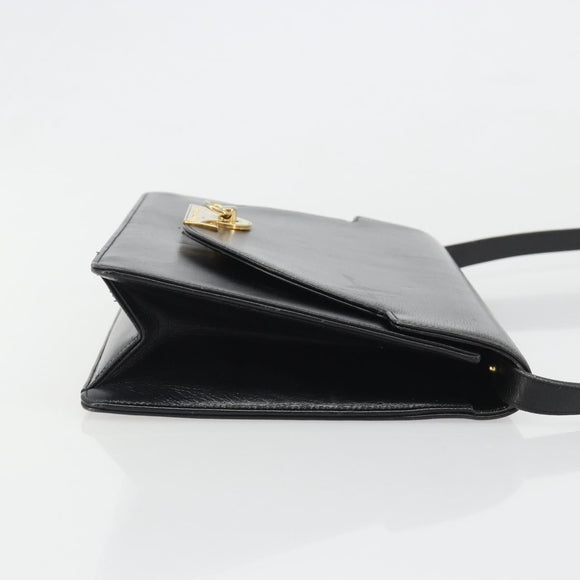 Christian Dior Shoulder Bag Leather Black Gold Auth BA13501