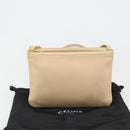 CELINE Trio Shoulder Bag Leather Beige Gold Auth BA13504V-12