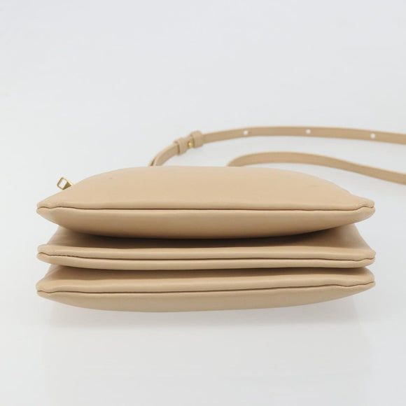 CELINE Trio Shoulder Bag Leather Beige Gold Auth BA13504V