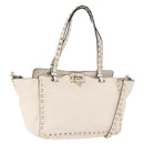 VALENTINO Studs Tote Bag Leather 2way White Gold Auth BA13505-1