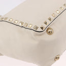 VALENTINO Studs Tote Bag Leather 2way White Gold Auth BA13505-9