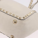 VALENTINO Studs Tote Bag Leather 2way White Gold Auth BA13505-16