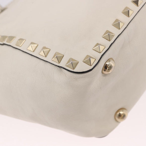VALENTINO Studs Tote Bag Leather 2way White Gold Auth BA13505