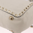 VALENTINO Studs Tote Bag Leather 2way White Gold Auth BA13505-18