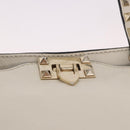 VALENTINO Studs Tote Bag Leather 2way White Gold Auth BA13505-20
