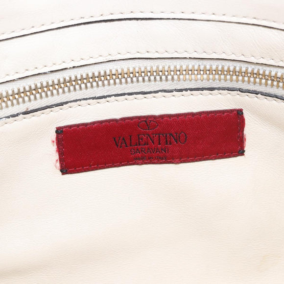 VALENTINO Studs Tote Bag Leather 2way White Gold Auth BA13505