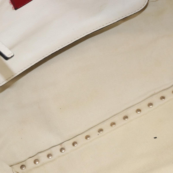 VALENTINO Studs Tote Bag Leather 2way White Gold Auth BA13505