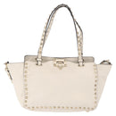VALENTINO Studs Tote Bag Leather 2way White Gold Auth BA13505-13