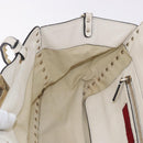 VALENTINO Studs Tote Bag Leather 2way White Gold Auth BA13505-23