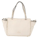 VALENTINO Studs Tote Bag Leather 2way White Gold Auth BA13505-2