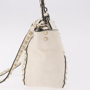 VALENTINO Studs Tote Bag Leather 2way White Gold Auth BA13505-3